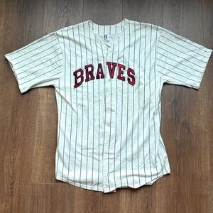 Vintage Atlanta Braves Pinstripe Jersey by Logo 7 | Made in USA Size L